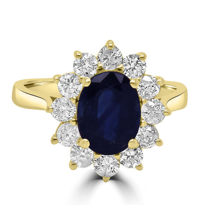 9ct Gold Oval Sapphire & Diamond Set Cluster Ring