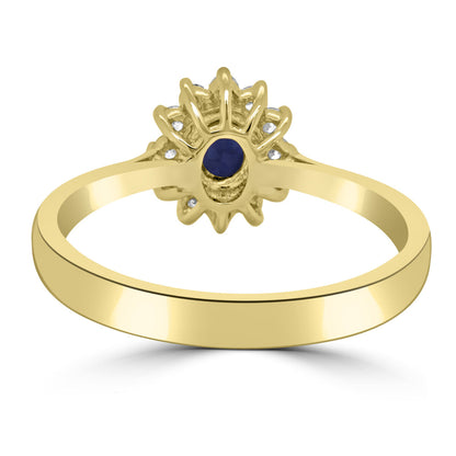 9ct Gold Oval Sapphire & Diamond Set Cluster Ring