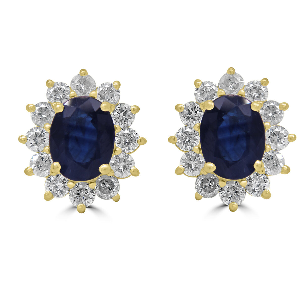 9ct Gold Oval Sapphire & Diamond Set Cluster Stud Earrings