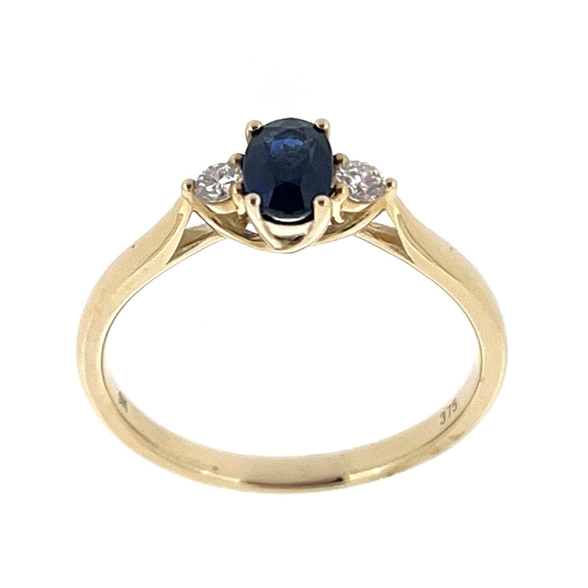 9ct Gold Oval Sapphire & Diamond Set Three Stone Trilogy Ring