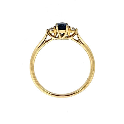 9ct Gold Oval Sapphire & Diamond Set Three Stone Trilogy Ring