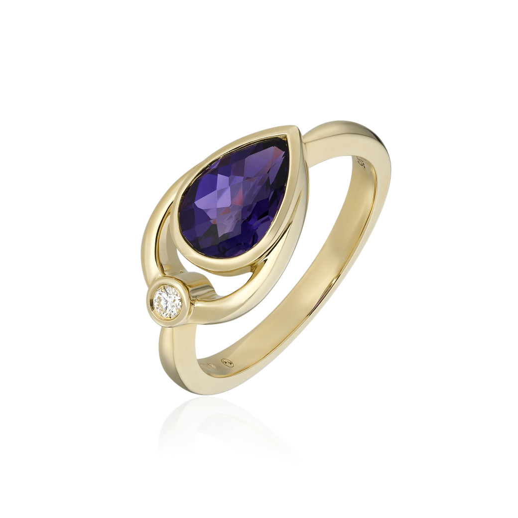 9ct Gold Pear Shape Amethyst & Diamond Set Dress Ring