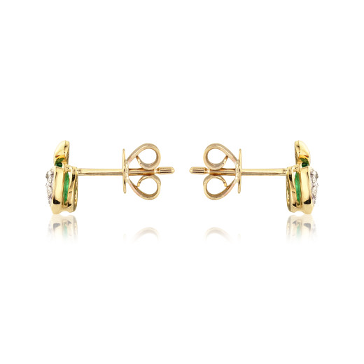 9ct Gold Pear Shape Emerald & Diamond Set Curl Stud Earrings
