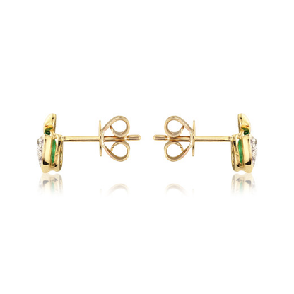 9ct Gold Pear Shape Emerald & Diamond Set Curl Stud Earrings