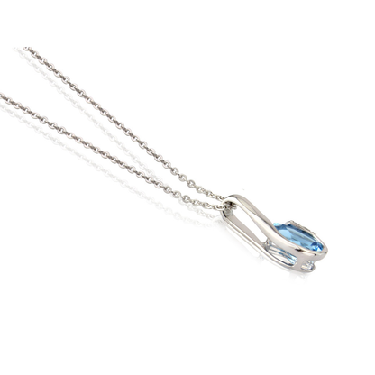 9ct White Gold Pear-Shaped Blue Topaz & Diamond Set Curl Pendant Necklace