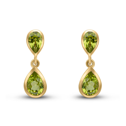 9ct Gold Pear-Shaped Peridot Double Drop Earrings