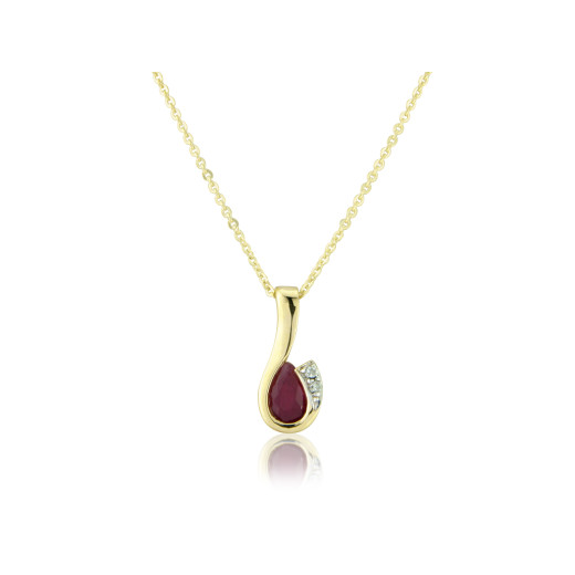 9ct Gold Pear-Shaped Ruby & Diamond Set Curl Pendant Necklace