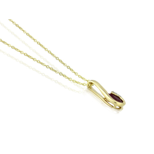 9ct Gold Pear-Shaped Ruby & Diamond Set Curl Pendant Necklace