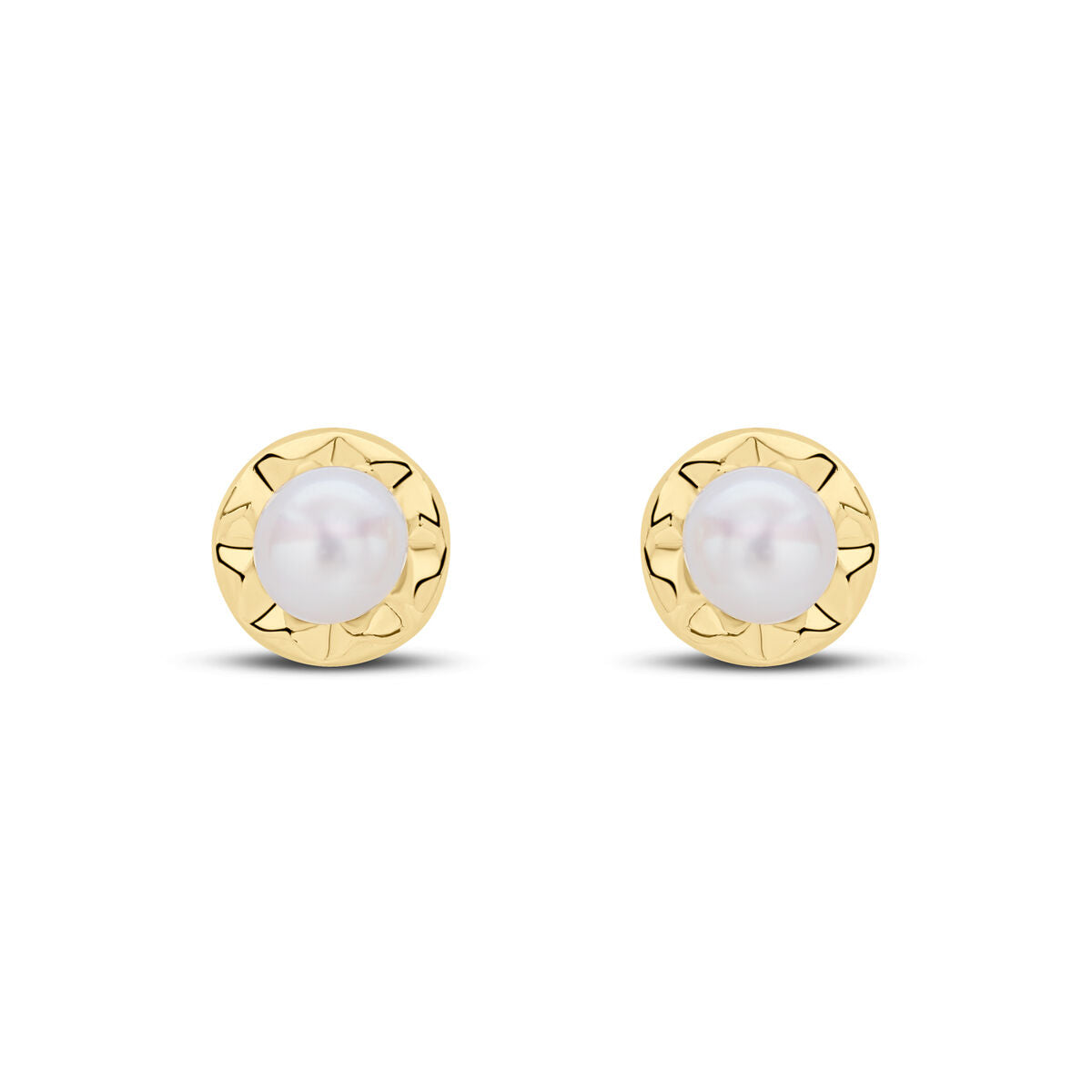 9ct Gold Pearl & Crinkle Border Surround Stud Earrings