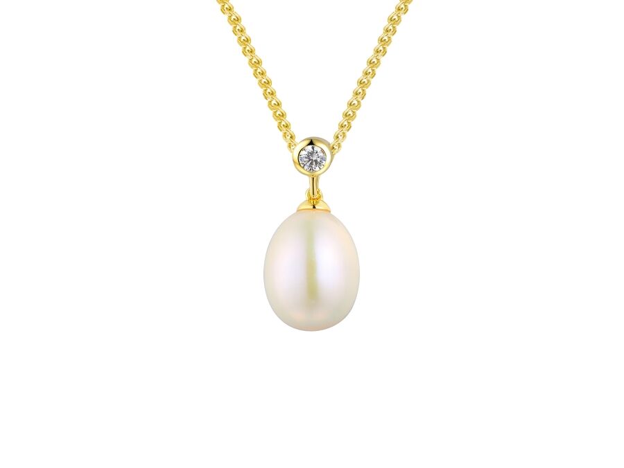 9ct Gold Pearl & Diamond Set Pendant Necklace