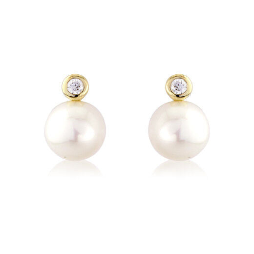 9ct Gold Pearl & Diamond Set "Snowman" Stud Earrings