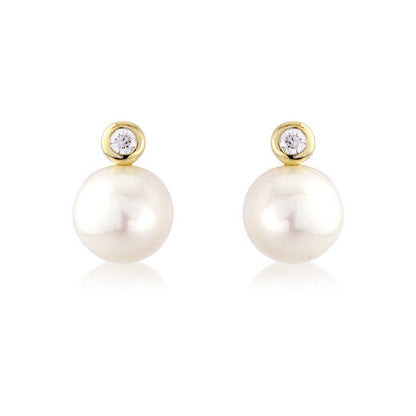 9ct Gold Pearl & Diamond Set "Snowman" Stud Earrings