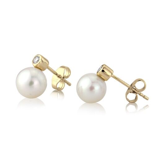 9ct Gold Pearl & Diamond Set "Snowman" Stud Earrings