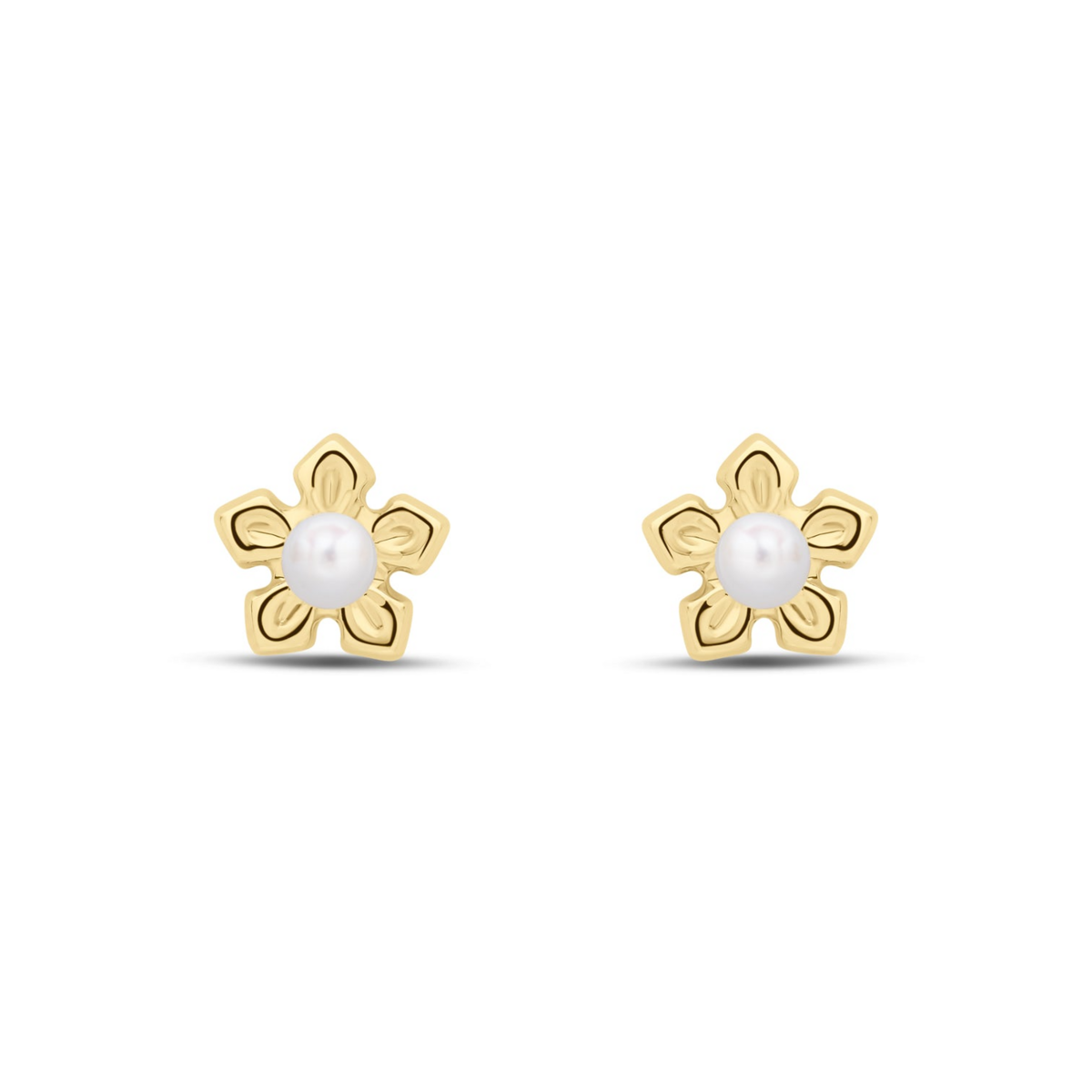 9ct Gold Pearl Flower Design Stud Earrings