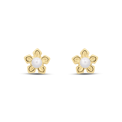 9ct Gold Pearl Flower Design Stud Earrings