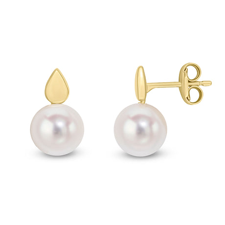 9ct Gold Pearl & Pear Shaped Gold Top Stud Earrings