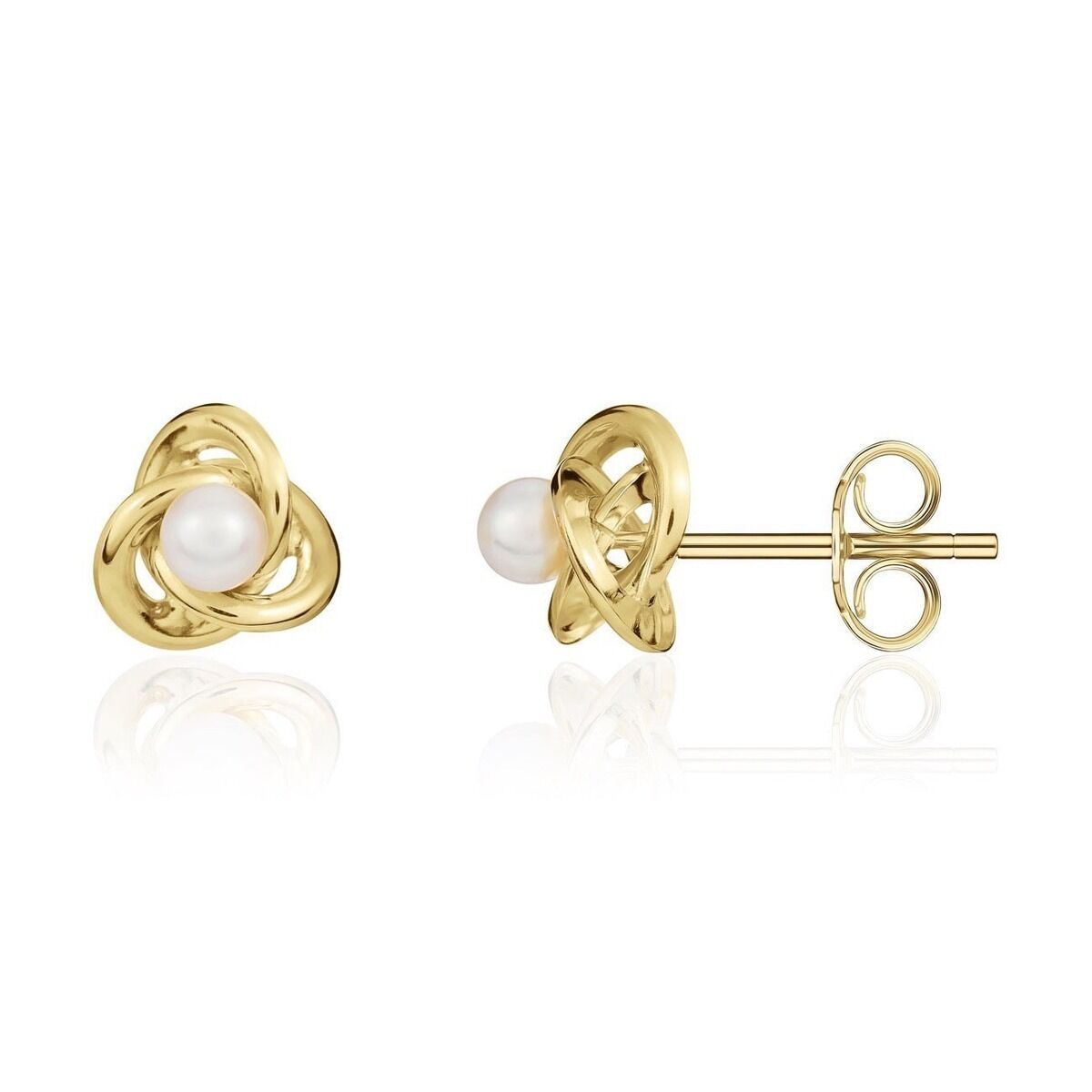 9ct Gold Pearl Set Knot Stud Earrings (10mm)
