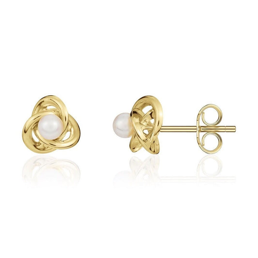 9ct Gold Pearl Set Knot Stud Earrings (10mm)