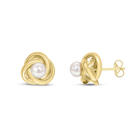 9ct Gold Pearl Set Knot Stud Earrings (11mm)