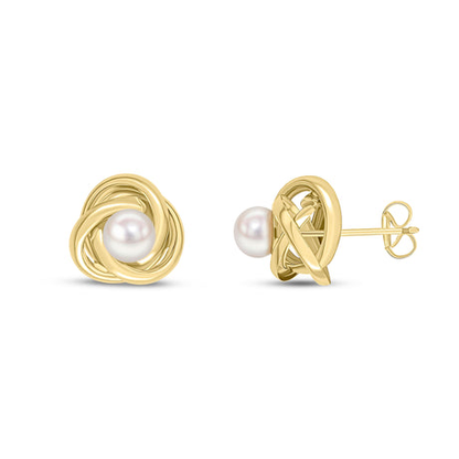 9ct Gold Pearl Set Knot Stud Earrings (11mm)