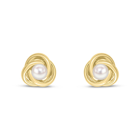 9ct Gold Pearl Set Knot Stud Earrings (11mm)