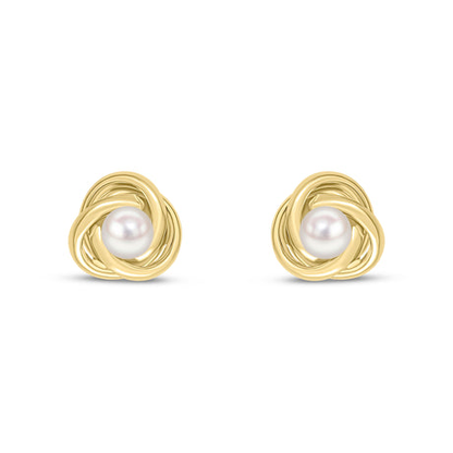9ct Gold Pearl Set Knot Stud Earrings (11mm)