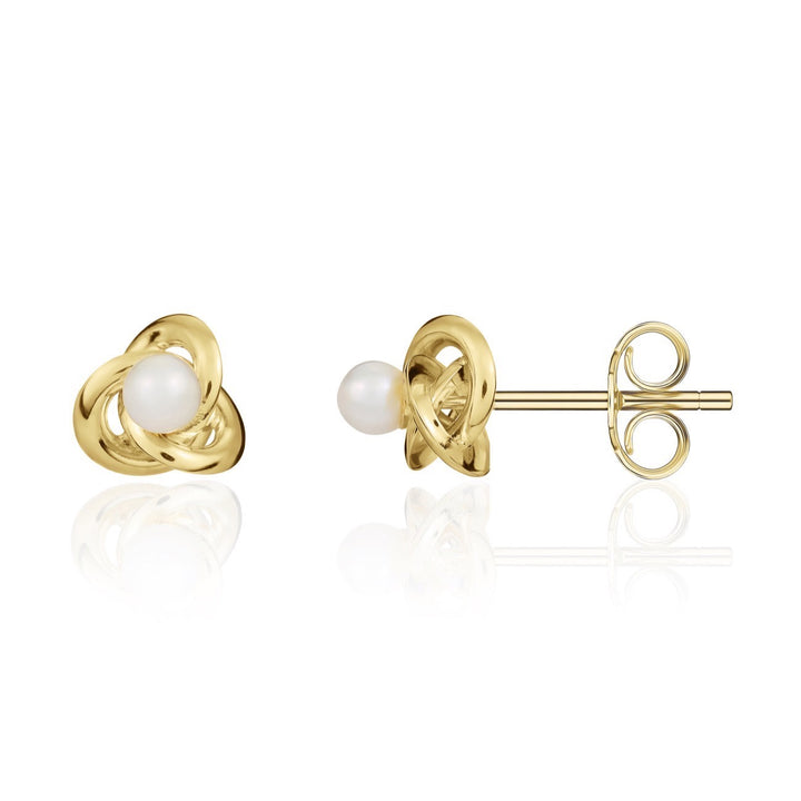 9ct Gold Pearl Set Knot Stud Earrings (9mm)