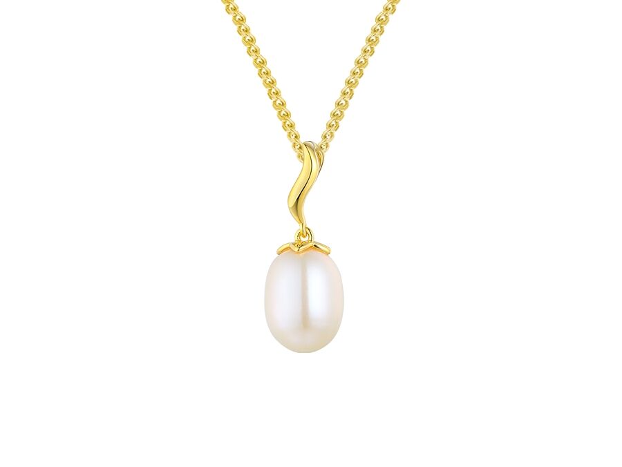 9ct Gold Pearl Wave Design Pendant Necklace
