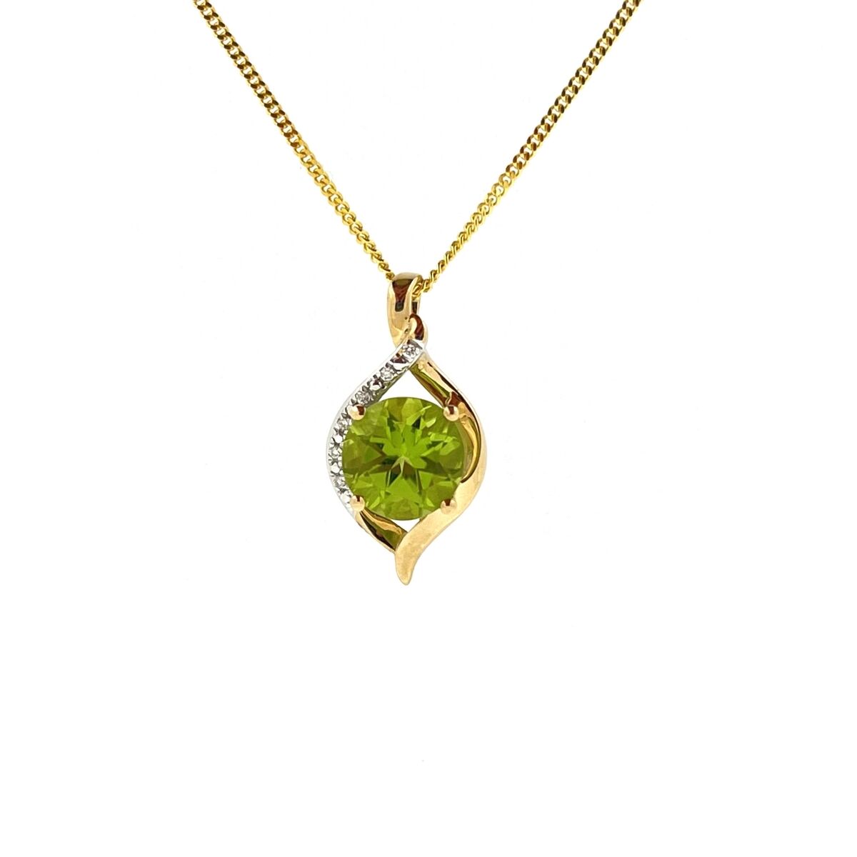 9ct Gold Peridot & Diamond Set Ribbon style Pendant Necklace