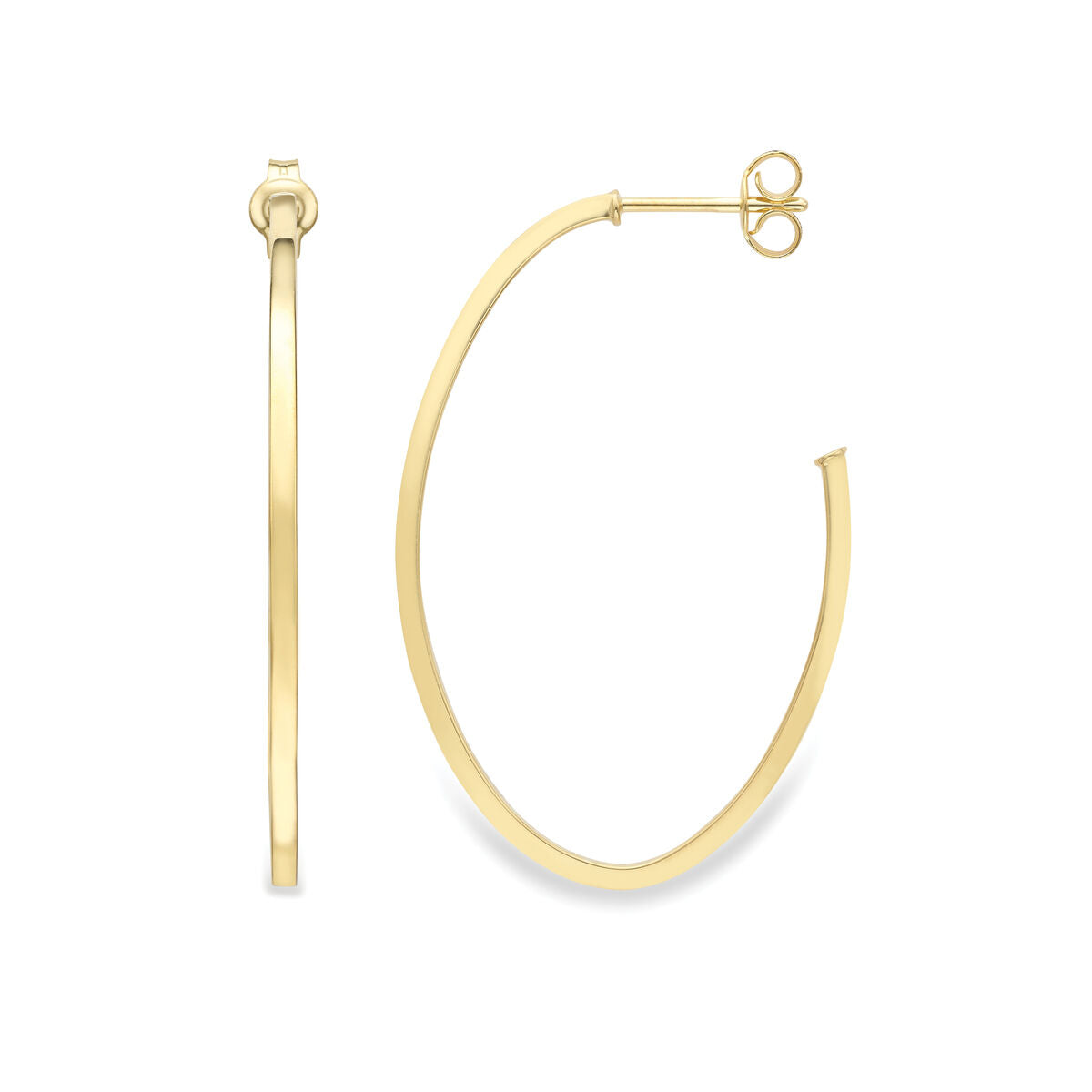 9ct Gold Plain Polished Oval Hoop Earrings