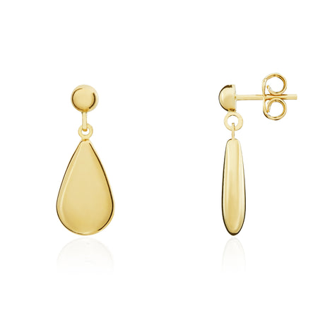 9ct Gold Polished Flat Pear-Shaped Drop Earrings