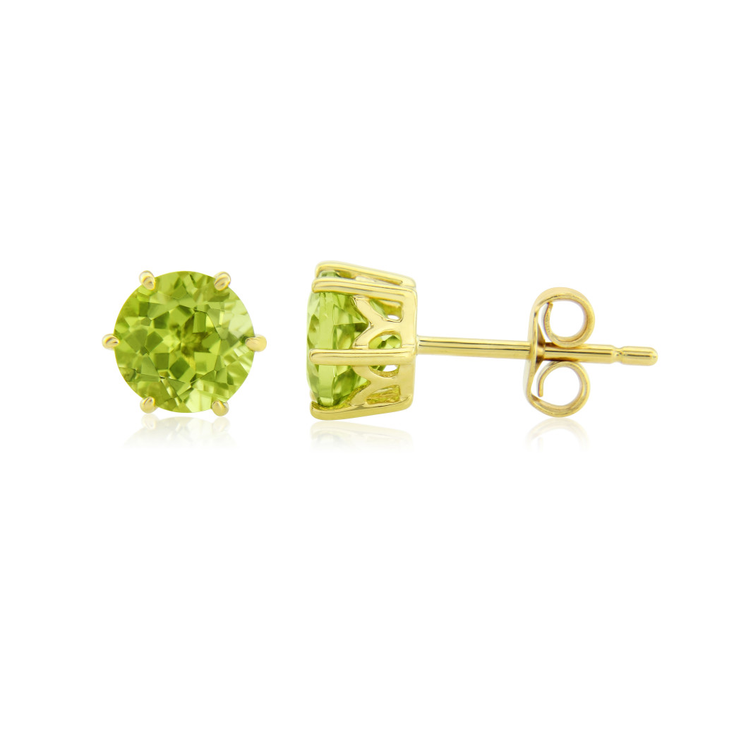 9ct Gold Round Peridot 6 Claw Set Stud Earrings