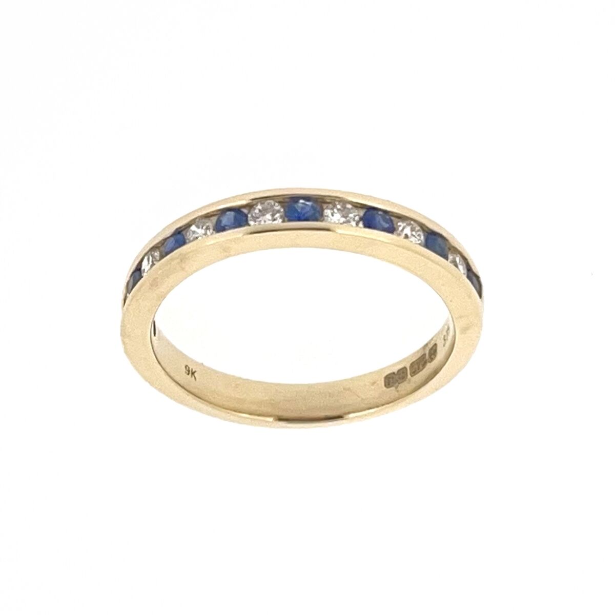 9ct Gold Sapphire & Diamond Channel Set Half Eternity Ring
