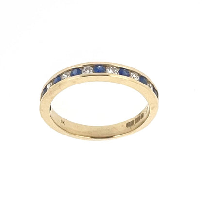 9ct Gold Sapphire & Diamond Channel Set Half Eternity Ring