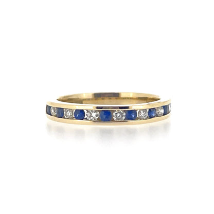9ct Gold Sapphire & Diamond Channel Set Half Eternity Ring