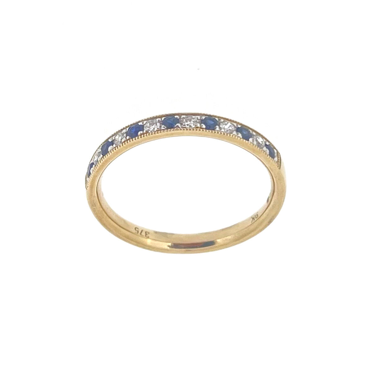 9ct Gold Sapphire & Diamond Milgrain Set Half Eternity Ring