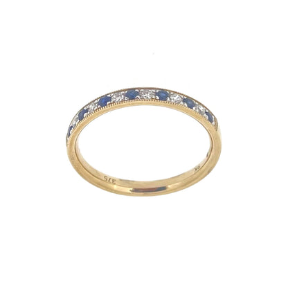 9ct Gold Sapphire & Diamond Milgrain Set Half Eternity Ring