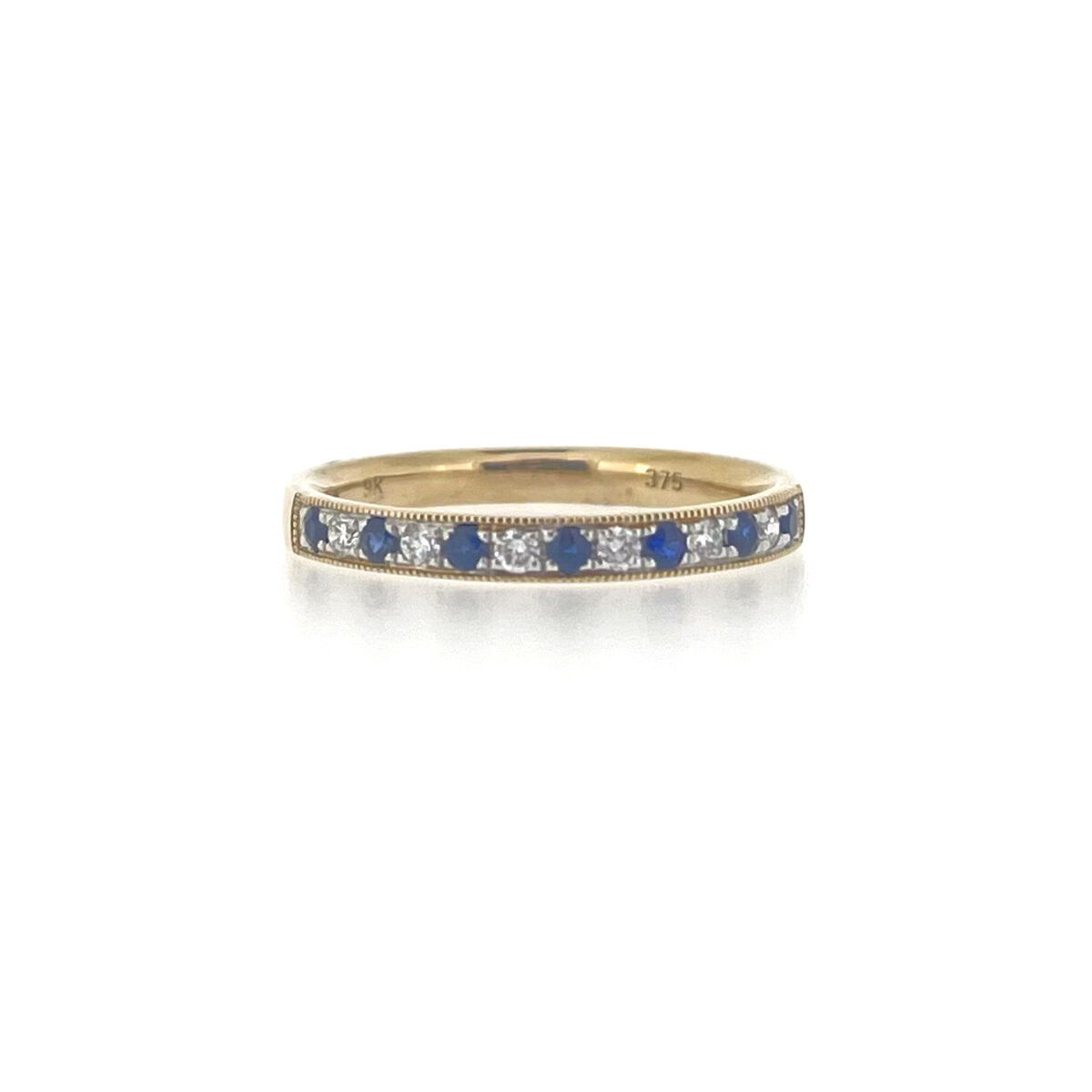 9ct Gold Sapphire & Diamond Milgrain Set Half Eternity Ring