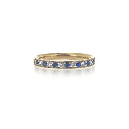 9ct Gold Sapphire & Diamond Milgrain Set Half Eternity Ring