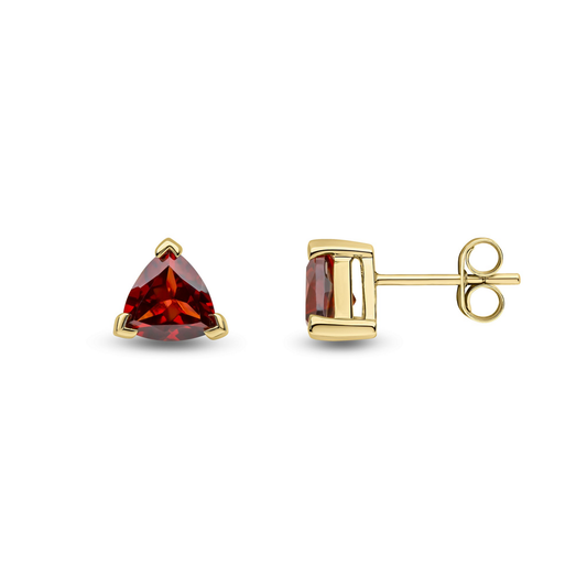 9ct Gold Trilliant Cut Garnet Claw Set Stud Earrings
