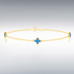 9ct Gold Turquoise Set Flower Petal Bracelet