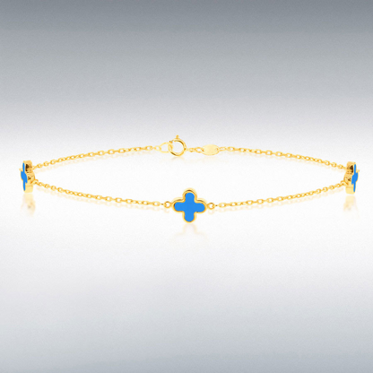 9ct Gold Turquoise Set Flower Petal Bracelet