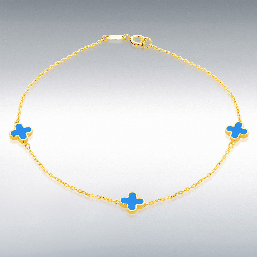 9ct Gold Turquoise Set Flower Petal Bracelet