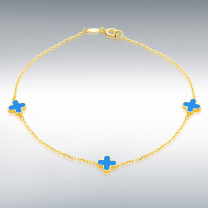 9ct Gold Turquoise Set Flower Petal Bracelet
