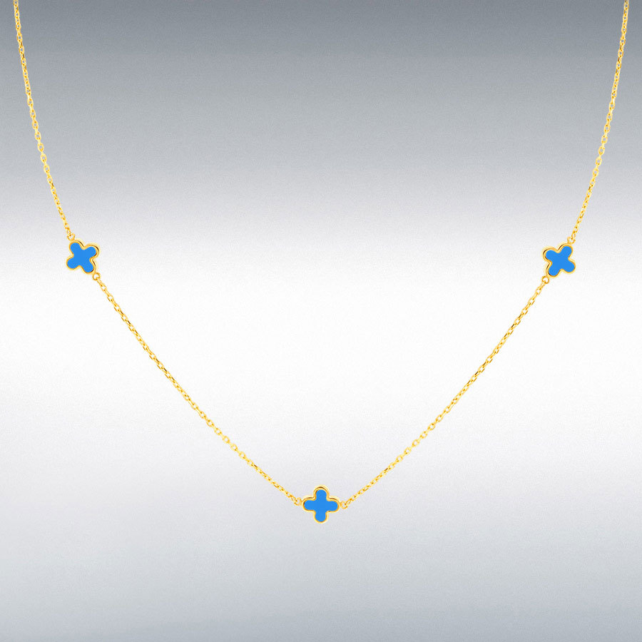 9ct Gold Turquoise Set Flower Petal Necklace