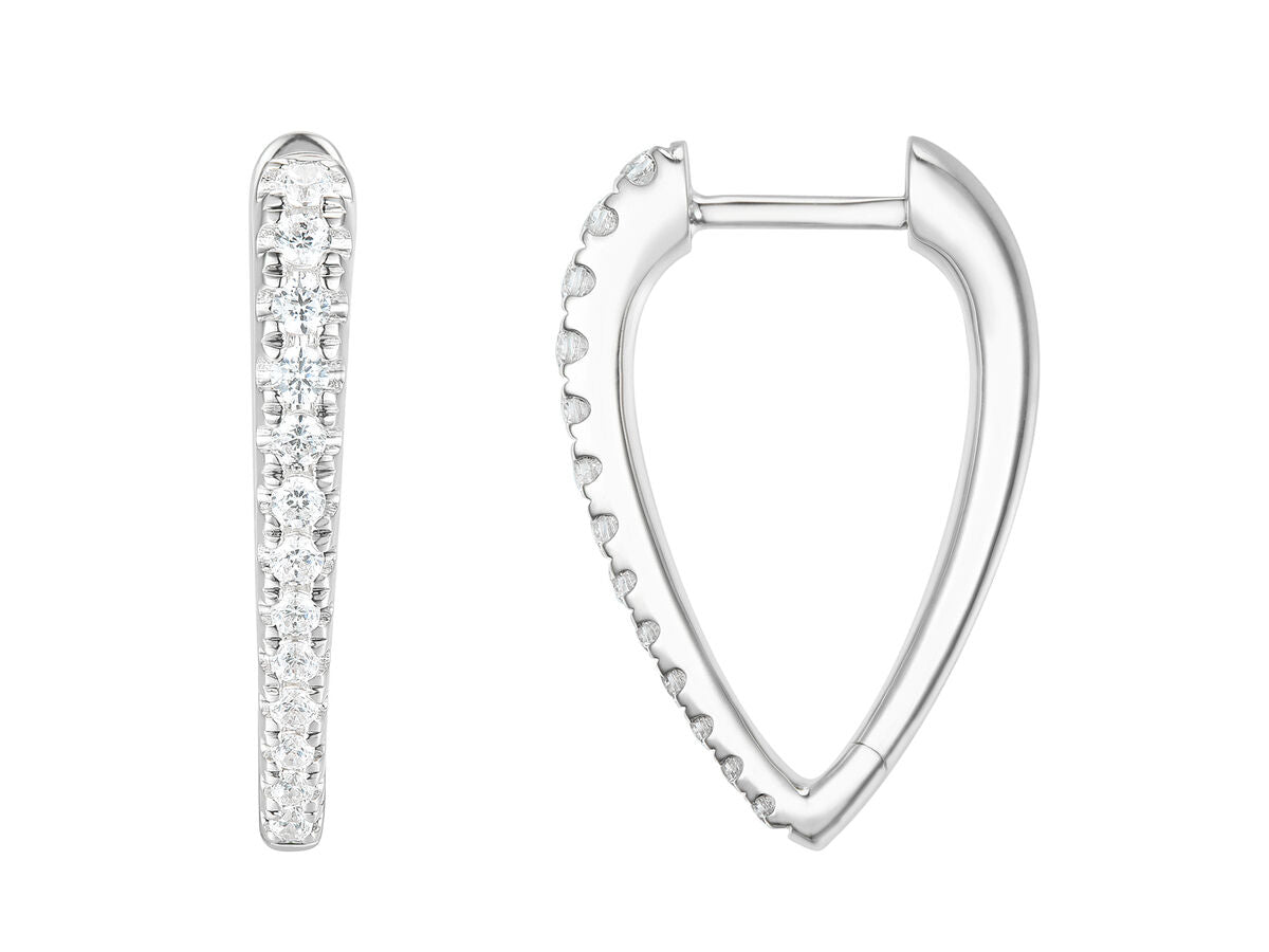 9ct White Gold Claw Set Tapered Diamond Hoop Earrings