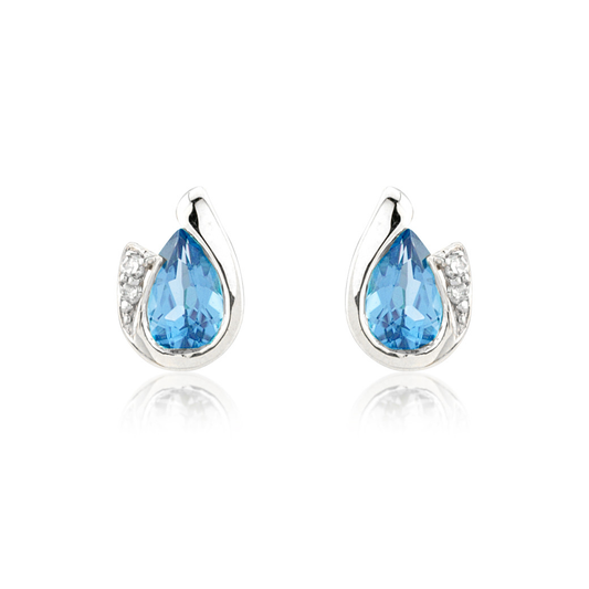 9ct White Gold Blue Topaz & Diamond Set Curl Stud Earrings