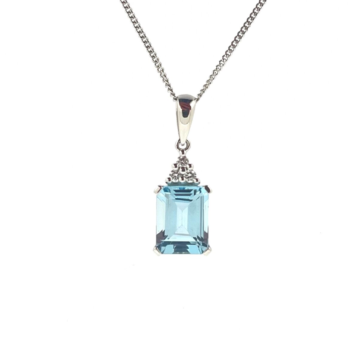 9ct White Gold Blue Topaz & Diamond Set Pendant Necklace