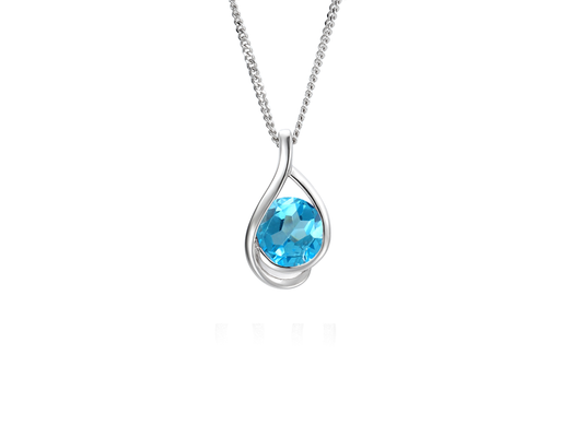 9ct White Gold Blue Topaz Set Pendant Necklace