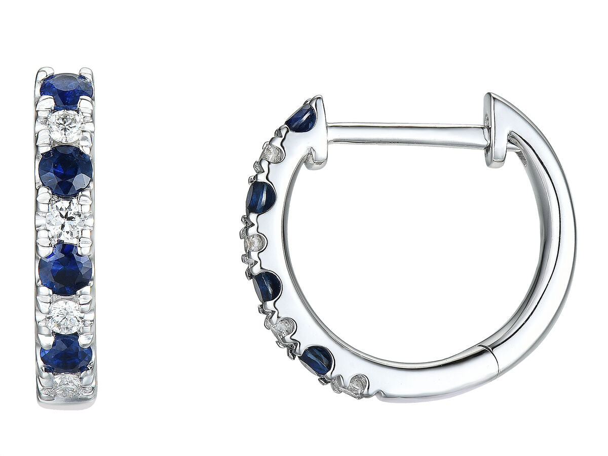 9ct White Gold Claw Set Sapphire & Diamond Hoop Earrings